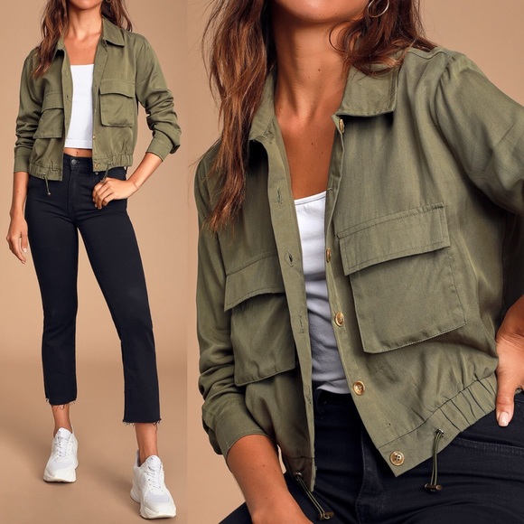 Lulus Jackets & Blazers - 🆕 Lulu’s Olive Green Cropped Utility Jacket